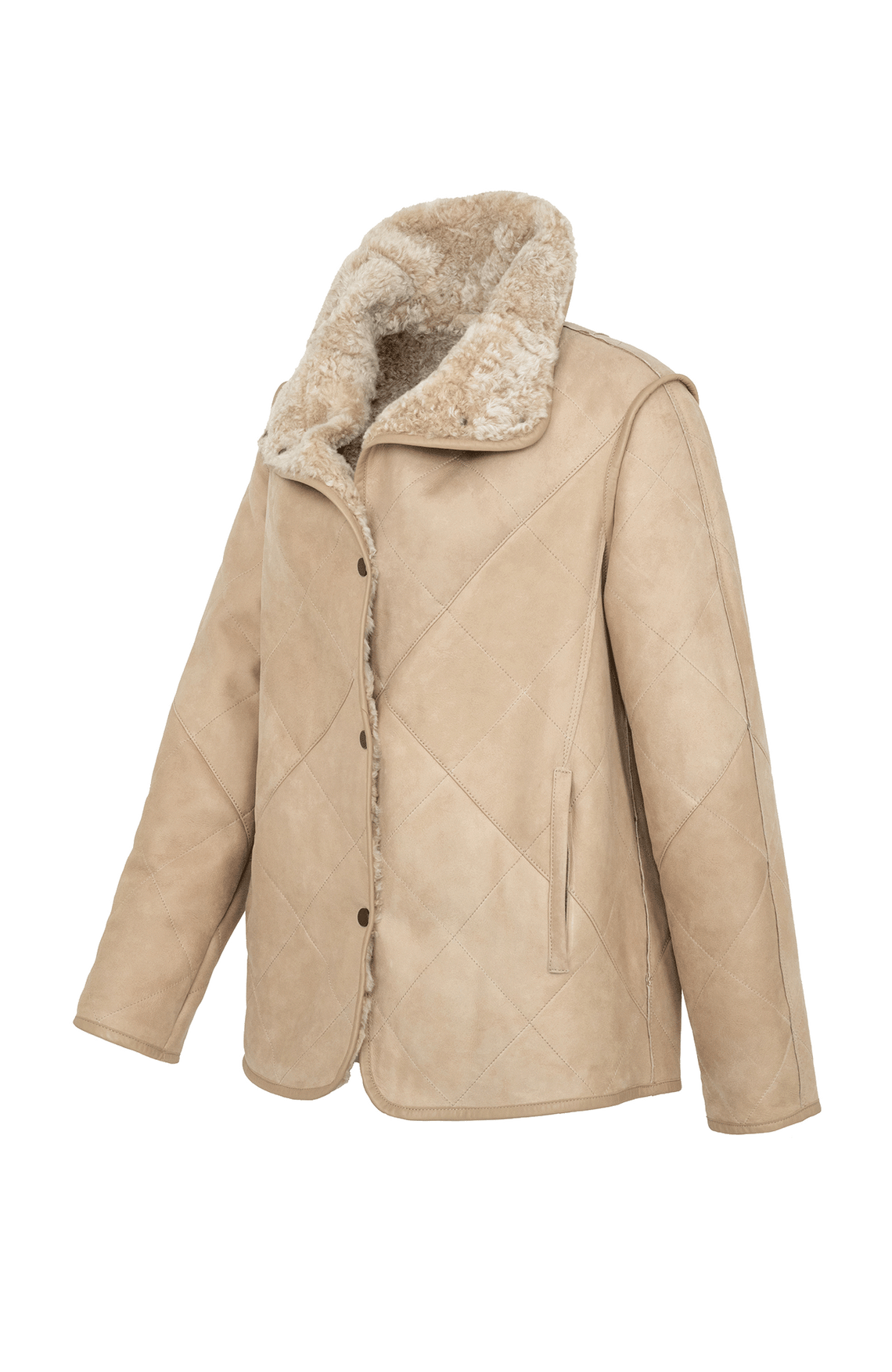 Lammfell Jacke hellbraun von der Seite