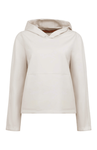 Feminin designter Hoodie aus weicher Italian Felpa mit elastischem, formstabilem Material und besonders angenehmem Griff. Die legere Passform und die opulente Kapuze sorgen für einen modernen, entspannten Look. Mit großzügiger aufgesetzter Tasche sowie Ripsband-Einfassungen an Ärmeln, Innenbund und Kapuze. Leicht, weich und vielseitig – ideal für einen sportlich-eleganten Alltagsstil.