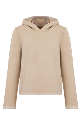 Feminin designter Veronica Hoodie aus weicher Italian Felpa mit elastischem, formstabilem Material und besonders angenehmem Griff. Die legere Passform und die opulente Kapuze sorgen für einen modernen, entspannten Look. Mit großzügiger aufgesetzter Tasche sowie Ripsband-Einfassungen an Ärmeln, Innenbund und Kapuze. Leicht, weich und vielseitig – ideal für einen sportlich-eleganten Alltagsstil.