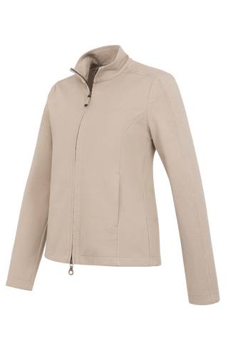 Sportlich-elegante Stehkragenjacke aus weicher Italian Felpa mit elastischem, formstabilem Material und angenehmem Griff. Die legere, gerade Passform sorgt für hohen Tragekomfort. Mit verdecktem Zwei-Wege-Zipper, innenliegendem Ripsband, seitlichen Taschen mit nahtfeinem Reißverschluss sowie markanter Nahtverarbeitung an den Ärmeln. Leicht, weich und vielseitig – ideal für einen modernen, entspannten Look.