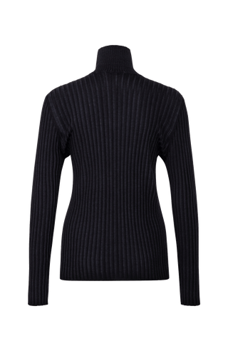 Lockerer Damen-Rollkragenpullover in Schwarz (Farbe 01-0 Black), Modell 533601 MarleenDyed-RB, aus weicher Baumwollmischung, zeigt das elegante Design und die feine Strickstruktur – vielseitig einsetzbar