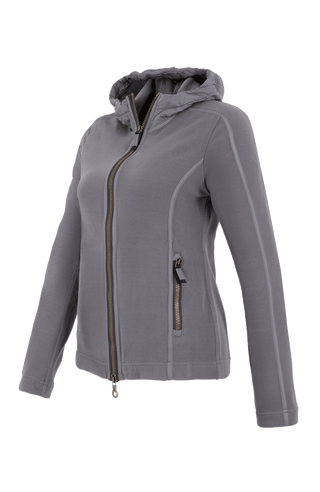 Damenjacke von Frauenschuh, Modell Rania-BF- cement-grau –  Seitenansicht, leichte Jacke für Frühling und Sommer, stilvoll und funktional für Alltag und Freizeit.