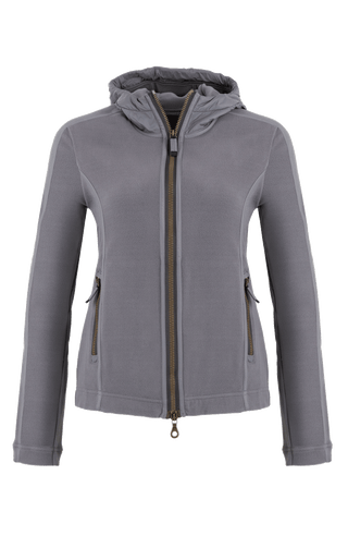 Damenjacke von Frauenschuh, Modell Rania-BF- cement-grau –  Vorderansicht, leichte Jacke für Frühling und Sommer, stilvoll und funktional für Alltag und Freizeit.