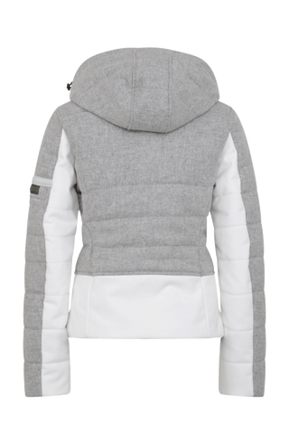 Rueckansicht der Damen Skijacke  Rosalie Multi-S in Farbe Cloud von Frauenschuh – mit typischen Lodendetails, freigestelltes Produktbild, Made in Austria