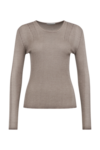 Eng anliegender Damen-Kaschmirpullover mit Rundhalsausschnitt in cashmere Modell 640601 AvrilDyed-RB –Vorderansicht Freisteller.