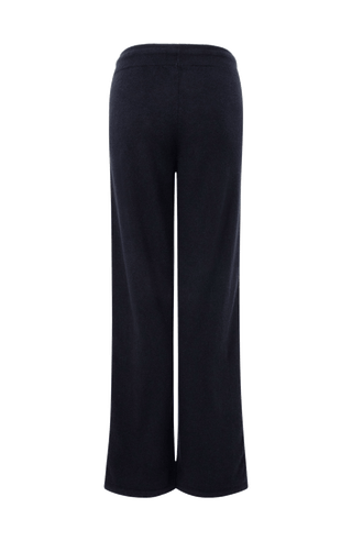Dunkelblaue, weite Kaschmirhose von hinten