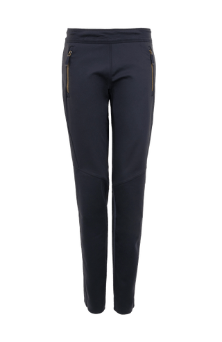 Vorderansicht der Damen-Stretchhose Clio-NP in Dunkelblau (Farbe 163-0 Midnight) – sportlich-elegante Freizeithose mit elastischem Bund, schmaler Passform und weichem Stretchmaterial von Frauenschuh, ideal für entspannte Freizeitoutfits im Frühling und Sommer