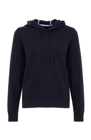 Cashmere Pullover mit Kapuze in dunkelblau von vorne