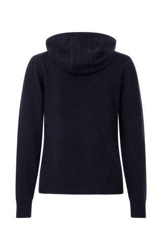 Cashmere Pullover mit Kapuze dunkelblau von hinten