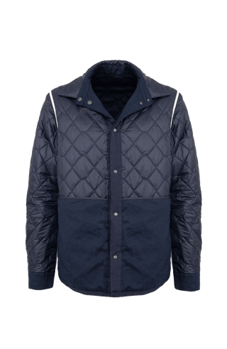 dunkelblaue Herren Leinen-Quilt Jacke gewendet