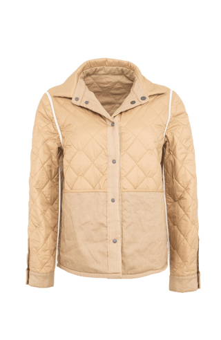 Outdoor-Hemdjacke aus Italian Quilt mit Leinen außen und wattiertem Quilt innen, wendbar für zwei unterschiedliche Looks. Leichtes, wärmendes Material mit Rhombensteppung und sportiver Optik auf der Quilt-Seite. Mit Metalldruckknöpfen, großzügigen Seitentaschen sowie Ripsband-Details an Knopfleiste, Seitennähten und innerem Ärmelverlauf. Ärmelbündchen mit je zwei Druckknöpfen. Leicht und wärmend zugleich.