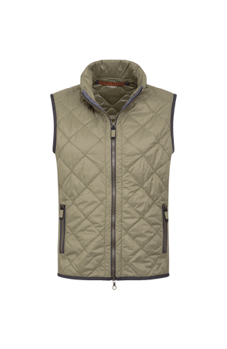 Herren-Quiltweste von Frauenschuh aus hochwertigem, leicht glänzendem Nylon in Sage (Grün); luxuriös gestepptes Design mit feiner Rautenstruktur, Stehkragen und durchgehendem Zwei-Wege-Reißverschluss; verschließbare Seitentaschen; figurbetonter Schnitt für eine sportlich-elegante Silhouette; ideal für Frühling und Sommer, kombiniert Funktionalität mit stilvoller Ästhetik; perfekt tragbar über Hemd oder Pullover für einen modernen Layering-Look