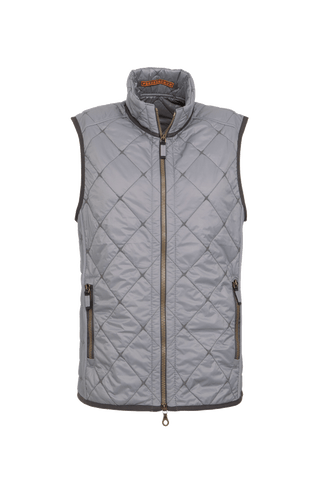 Herren-Quiltweste von Frauenschuh aus hochwertigem, leicht glänzendem Nylon in Cement (Grau); luxuriös gestepptes Design mit feiner Rautenstruktur, Stehkragen und durchgehendem Zwei-Wege-Reißverschluss; verschließbare Seitentaschen; figurbetonter Schnitt für eine sportlich-elegante Silhouette; ideal für Frühling und Sommer, kombiniert Funktionalität mit stilvoller Ästhetik; perfekt tragbar über Hemd oder Pullover für einen modernen Layering-Look