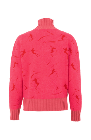 Cashmere Merino Pullover pink mit Schifahrer Motiv von hinten