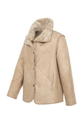 Lammfell Jacke hellbraun von der Seite
