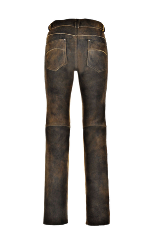 Hirschlederhose Herren in Alt-Ischia Braun, Rueckansicht, hochwertige Lederhose mit geradem Schnitt, Gesäßtaschen und Kniequernähten