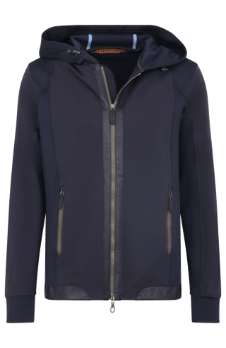 Herrenjacke FreddyMulti in midnight mit Kapuze aus innovativem Materialmix aus Natural Powerstretch und elastischer Baumwolle. Besonders weich und angenehm zu tragen, mit optimaler Bewegungsfreiheit und gutem Sitz. Hochwertige Alcantara-Details an Reißverschluss und Saum, zwei Eingrifftaschen sowie Zwei-Wege-Frontzip. Vielseitig kombinierbar für sportliche und urbane Looks.