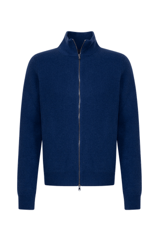 Kaschmirjacke Kirk2.0-WS in Farbe Alaskablue, Vorderansicht, Metallreißverschluss, elegante Herrenjacke aus hochwertigem Kaschmir von Frauenschuh