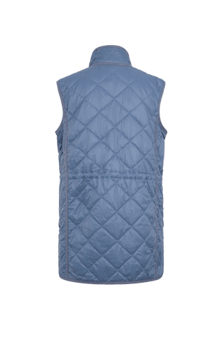 Lange Steppweste Kim-QL in Farbe  Denim, Rueckanischt, Damenweste aus nachhaltiger Mode aus Österreich