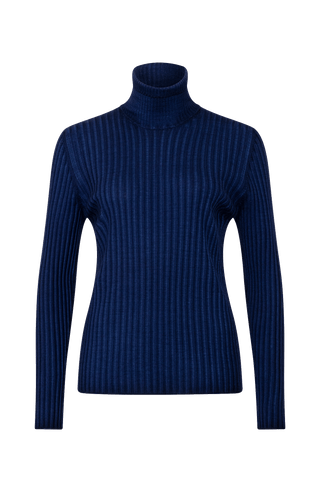 Lockerer Damen-Rollkragenpullover in dunklem Violett (Farbe 161-0 Twilight), Modell 533601 MarleenDyed-RB, weich fallende Passform aus Baumwollmischung, Vorderansicht – gemütlich für alle Jahreszeiten