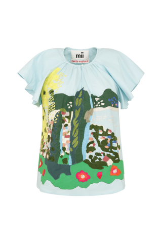 Baumwollbluse mit Aari-Stickerei