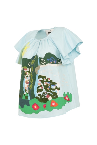 Baumwollbluse mit Aari-Stickerei