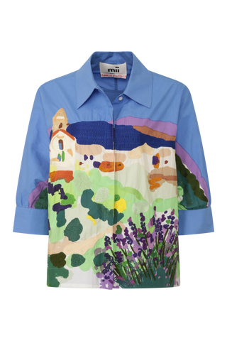 Baumwollbluse mit Aari-Stickerei