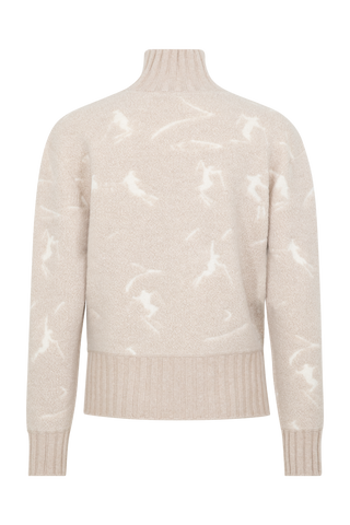 Frauenschuh Rollkragenpullover Tina Multi ME Modell 135544 in Pearl, Rueckansicht, mit farbintensivem Skifahrermotiv, Merinowolle, legere Passform