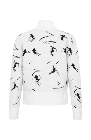 Frauenschuh Rollkragenpullover Tina Multi ME Modell 135544 in Creme, Rueckansicht, mit farbintensivem Skifahrermotiv, Merinowolle, legere Passform