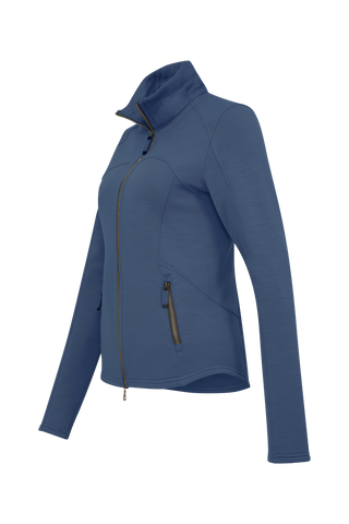 Sportjacke aus Wool Powerstretch in der Farbe Alaska blue (Modell 562624_Jana-PSW), Seitenansicht – figurbetonte Passform, durchgehender Reißverschluss und hoher Kragen