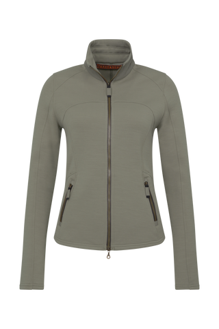 Sportjacke aus Wool Powerstretch in der Farbe Ivy grün (Modell 562624_Jana-PSW), Vorderansicht – figurbetonte Passform, durchgehender Reißverschluss und hoher Kragen