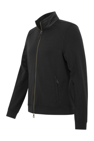 Sportliche Herrenjacke aus Wool Powerstretch in der Farbe black (Modell 613624_Cooper-PSW), Seitenansicht– taillierter Schnitt, hoher Kragen und durchgehender Reißverschluss. Frauenschuh – made in Austria.icht
