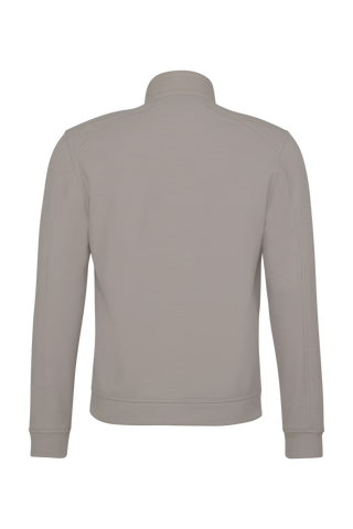 Sportliche Herrenjacke aus Wool Powerstretch in der Farbe cashmere (Modell 613624_Cooper-PSW), Rueckansicht– taillierter Schnitt, hoher Kragen und durchgehender Reißverschluss. Frauenschuh – made in Austria.