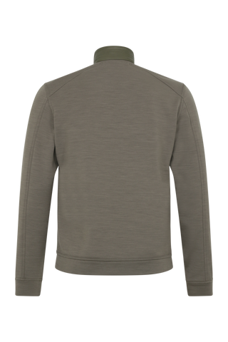Sportliche Herrenjacke aus Wool Powerstretch in der Farbe Ivy (Modell 613624_Cooper-PSW), Rueckansicht – taillierter Schnitt, hoher Kragen und durchgehender Reißverschluss. Frauenschuh – made in Austria.