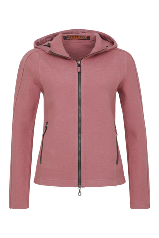 Sportliche Damen-Walkjacke mit Kapuze von Frauenschuh in Softpink (Modell 506129 Rania-CW), Vorderansicht. Made in Austria
