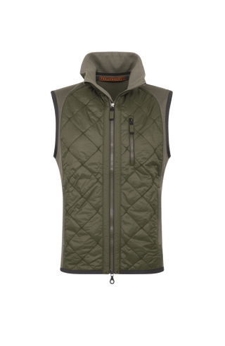 Steppweste für Herren mit Wool Powerstrecht im Rücken Farben Ivy-grün, Vorderansicht.
