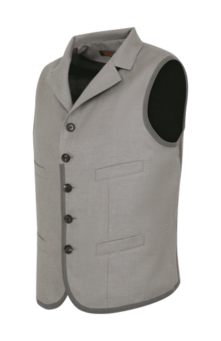 Ärmelloses Herren-Gilet aus hochwertigem Baumwoll-Leinen-Mix mit angenehm weichem Griff und dezenter melierter Optik. Moderner, neu interpretierter Schnitt mit maskuliner Silhouette und markantem Reverskragen. Mit Knopfleiste, aufgesetzten Brust- und Fronttaschen sowie kleiner Eingrifftasche links. Abgerundeter Saum für dynamische Linien und eingefasste Baumwollbänder an Saum, Taschen und Seitennähten als dezente Details. Vielseitig kombinierbar und als maskulines Fashion-Statement geeignet.