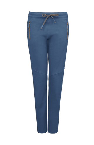 Damen-Freizeithose Clio-PSW aus Wool Powerstretch, lockere Passform, Softstretch-Bund, seitliche Reißverschlusstaschen, formschöne Nähte, wärmend und atmungsaktiv. In der Farbe Blau (Farbe: denim)