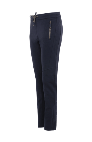 Damen-Freizeithose Clio-PSW aus Wool Powerstretch, lockere Passform, Softstretch-Bund, seitliche Reißverschlusstaschen, schmal zulaufendes Bein, atmungsaktiv und wärmend. In der Farbe Dunkelblau (Farbe: midnight)