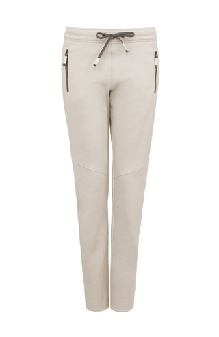 Damen-Freizeithose Clio-PSW aus Wool Powerstretch, lockere Passform, unten leicht schmaler Schnitt, Softstretch-Bund, seitliche Reißverschlusstaschen, formschönes Naht-Design. Perfekt für Freizeit und sportliche Aktivitäten, wärmend und atmungsaktiv. In der Farbe Weiß-Beige (Farbe: sandstone)