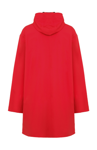 Damen-Funktionsmantel aus atmungsaktivem, wind- und wasserfestem 3-Layer-Material mit geradem Schnitt, verborgenem Reißverschluss mit Druckknopfleiste, zwei Seitentaschen und zwei Innentaschen. Oversize Schnitt für eine locker fallende Passform. Wählen Sie Ihre gewöhnliche Größe. In der Farbe Rot (Farbe: ruby).
