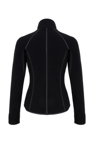Klassische Frauenschuh-Jacke aus biologisch abbaubarem Microfleece. Enganliegend und feminin geschnitten mit abgerundetem Saum, Zwei-Wege-Zipper und seitlichen Taschen mit Zip. Das Material hält warm, ist komfortabel, leicht zu pflegen und nachhaltig. Farbe Schwarz (Farbe: black).