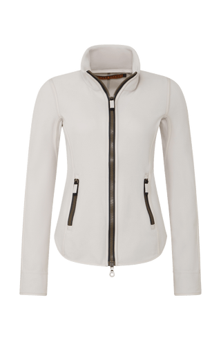 Klassische Frauenschuh-Jacke aus biologisch abbaubarem Microfleece. Enganliegend und feminin geschnitten mit abgerundetem Saum, Zwei-Wege-Zipper und seitlichen Taschen mit Zip. Das Material hält warm, ist komfortabel, leicht zu pflegen und nachhaltig. Farbe Beige (Farbe: sandstone).
