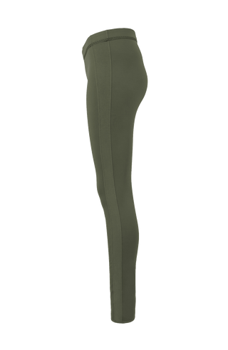 Damen-Legging Daphne-NP aus Natural Powerstretch mit glatter, glänzender Oberfläche, schmale Passform, taillenhoher Bund, sehr bequem durch eingearbeiteten Gummibund. In der Farbe Olivgrün (Farbe: olivine)