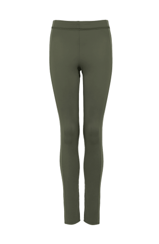Damen-Legging Daphne-NP aus Natural Powerstretch mit glatter, glänzender Oberfläche, schmale Passform, taillenhoher Bund, sehr bequem durch eingearbeiteten Gummibund. In der Farbe Olivgrün (Farbe: olivine)