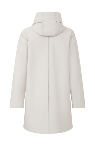Damen-Parka-Mantel aus edlem Softshellmaterial mit geradem Schnitt, verborgenem Reißverschluss mit Druckknopfleiste, zwei Seitentaschen und zwei Innentaschen. Oversize Schnitt für eine locker fallende Passform. Wählen Sie Ihre gewöhnliche Größe. In der Farbe Beige (Farbe: sandstone).