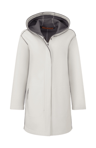 Damen-Parka-Mantel aus edlem Softshellmaterial mit geradem Schnitt, verborgenem Reißverschluss mit Druckknopfleiste, zwei Seitentaschen und zwei Innentaschen. Oversize Schnitt für eine locker fallende Passform. Wählen Sie Ihre gewöhnliche Größe. In der Farbe Beige (Farbe: sandstone).