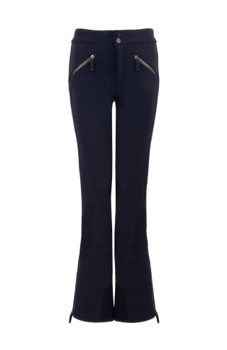 Sportliche Softshell-Skihose Christie-S, figurbetonter Schnitt mit höher geschnittenem Bund im Rücken, spezielle Sicherheitsdruckknöpfe, zwei Eingriffstaschen mit Reißverschluss, Zipper am Beinsaum, elastischer Schneefang, Kantenschutz aus Alcantara und leicht aufgeraute Innenseite für weichen Tragekomfort. Ergonomisches Knie für maximale Bewegungsfreiheit. GRÖßENHINWEIS: Figurbetonte Passform, wählen Sie Ihre gewohnte Größe. In der Farbe Dunkelblau (Farbe: midnight)