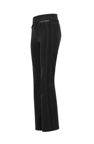 Performance Skihose SerafinaMulti-S aus Schöller Softshell, figurbetont mit leicht ausgestelltem Bein, Lodenstreifen an der Seite, zwei markante Taschen mit Zip, klassische Frauenschuh Features wie Kantenschutz aus Alcantara-Leder, Sicherheitsdruckknöpfe, Knieabnäher und Schneefang. Robustes, elastisches Material, wasser- und windabweisend, ideal zum Skifahren oder Schneewandern. In der Farbe Schwarz (Farbe: black)