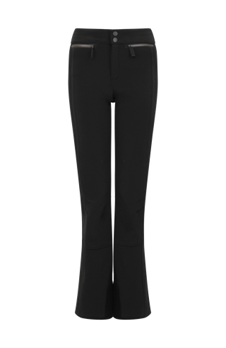 Performance Skihose SerafinaMulti-S aus Schöller Softshell, figurbetont mit leicht ausgestelltem Bein, Lodenstreifen an der Seite, zwei markante Taschen mit Zip, klassische Frauenschuh Features wie Kantenschutz aus Alcantara-Leder, Sicherheitsdruckknöpfe, Knieabnäher und Schneefang. Robustes, elastisches Material, wasser- und windabweisend, ideal zum Skifahren oder Schneewandern. In der Farbe Schwarz (Farbe: black)
